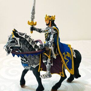 Schleich Medieval Blue Dragon Knight King On Horseback 5.5" World of Knights EUC